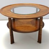 Round Solid Walnut and Crystal Coffee Table attr. to Paolo Buffa, Italy