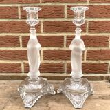 Paire d'anciens bougeoirs enverre Marie et Jésus