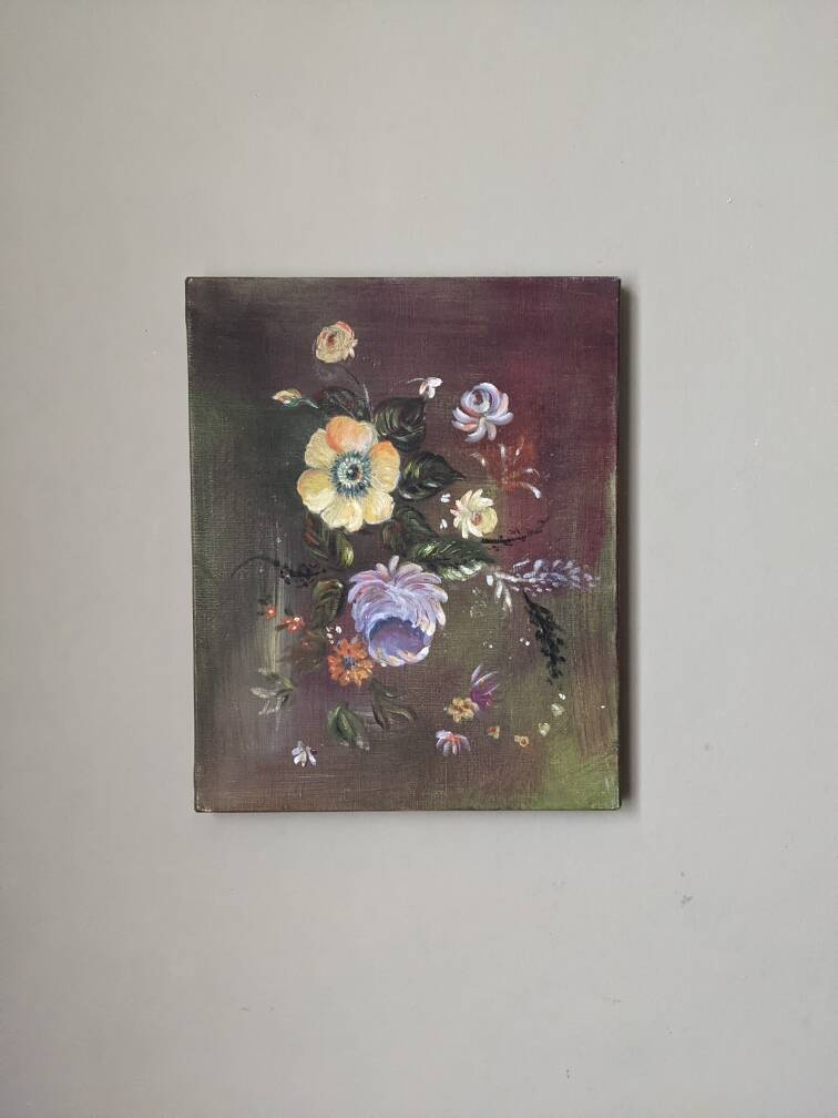 Acrylic painting on canvas, country decoration, bohemian flowers