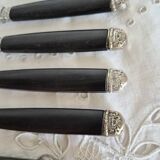 Silver and ebony cheese knives, stainless steel blade.