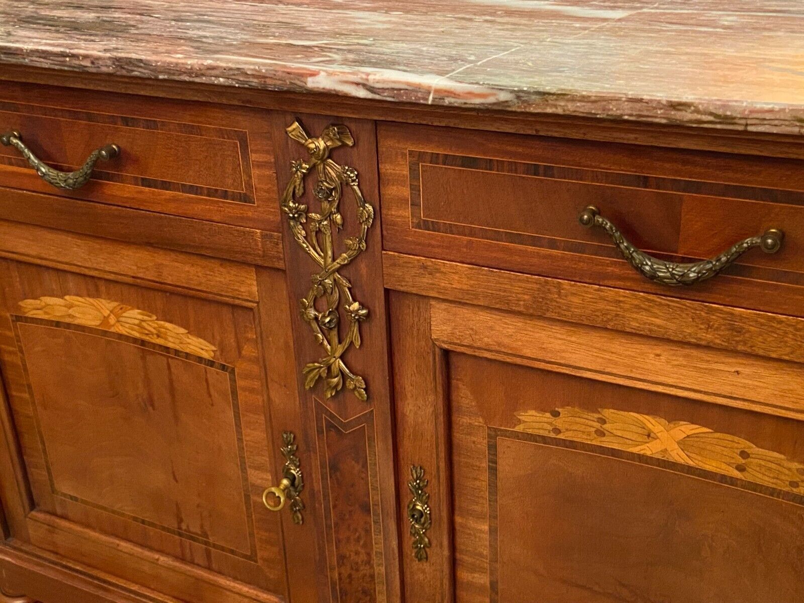 Desserte buffet with mirror background credenza and Louis XVI style marble top