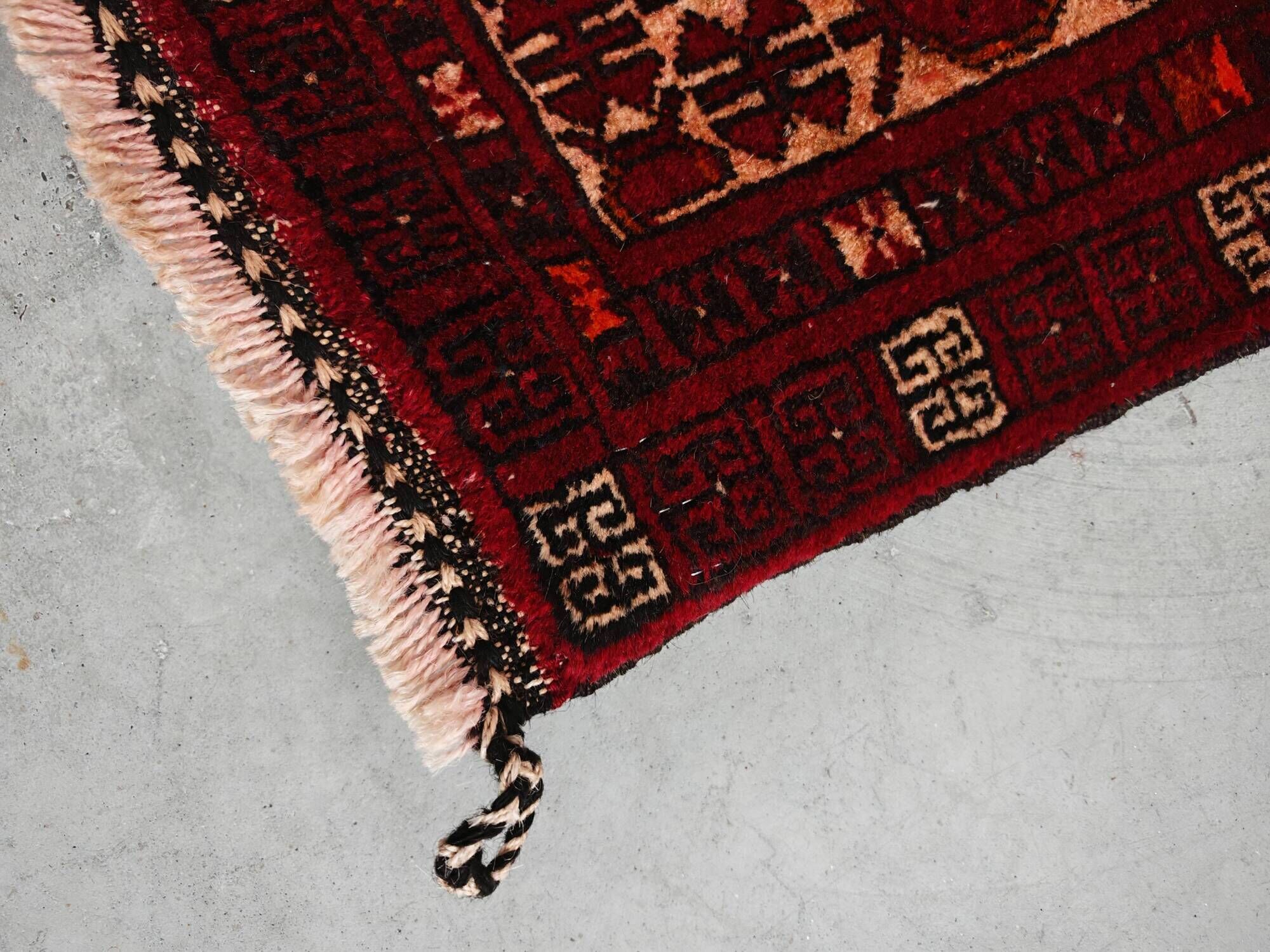 Vintage Afghan tribal prayer rug, hand-knotted from the 1950s.