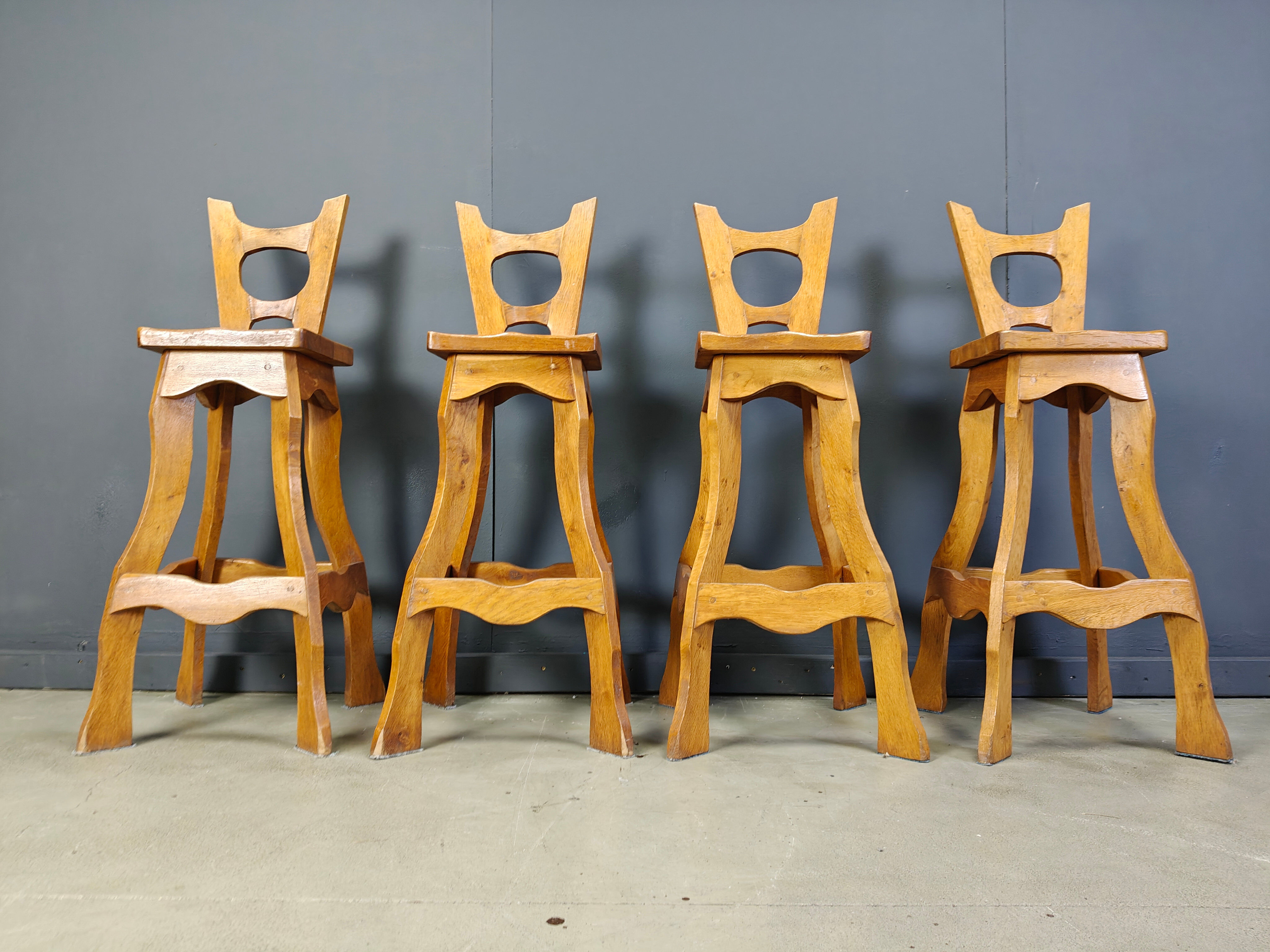 Vintage brutalist bar stools, set of 4 - 1960s