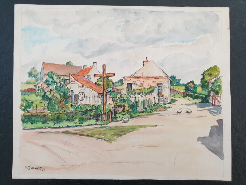 André Duculty (1912-1990) Watercolor on paper "Landscape of the countryside" Signed lower left and dated