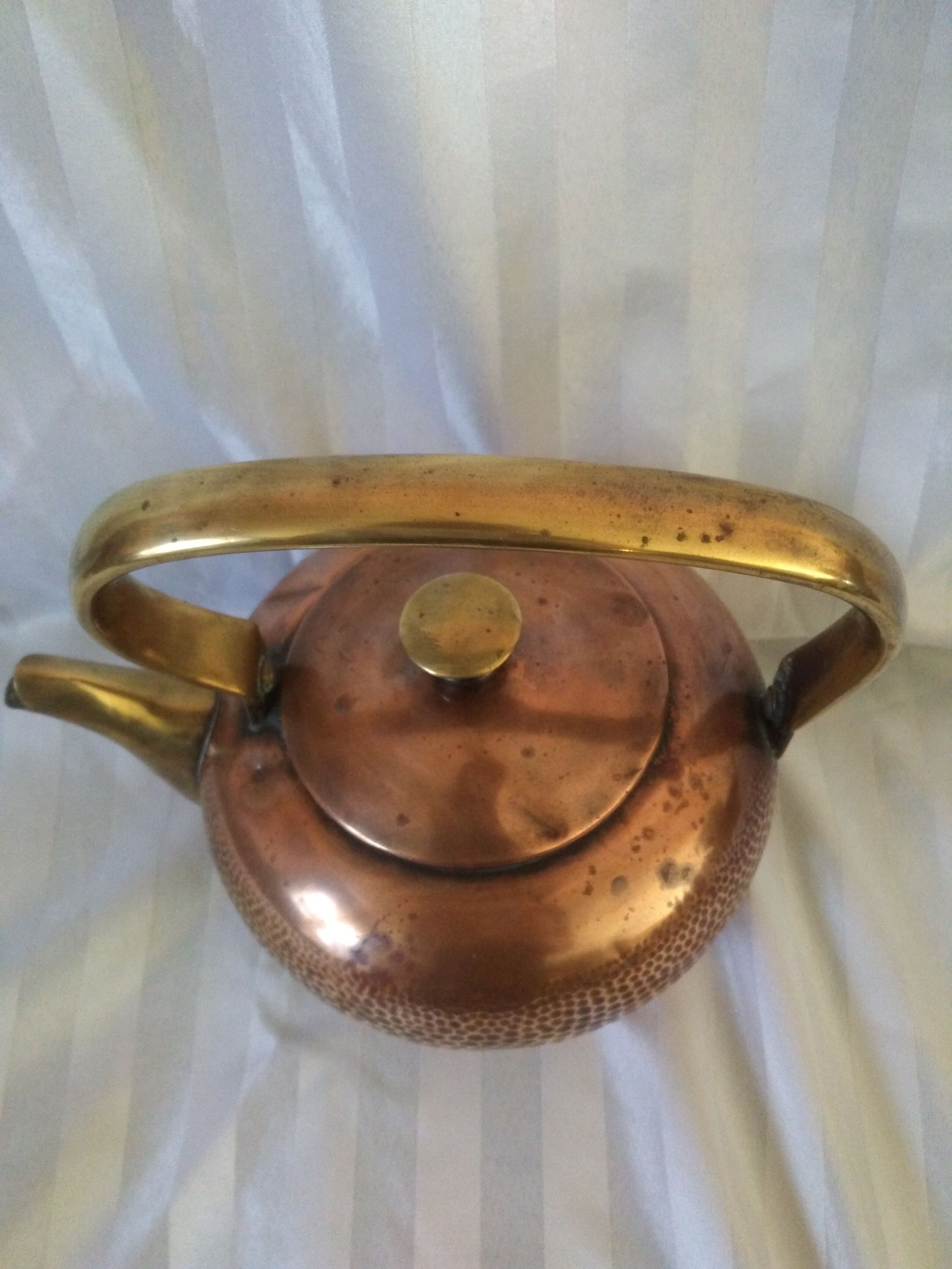 Old kettle red copper and brass