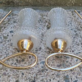 Pair of vintage brass and chiseled glass sconces - 50s