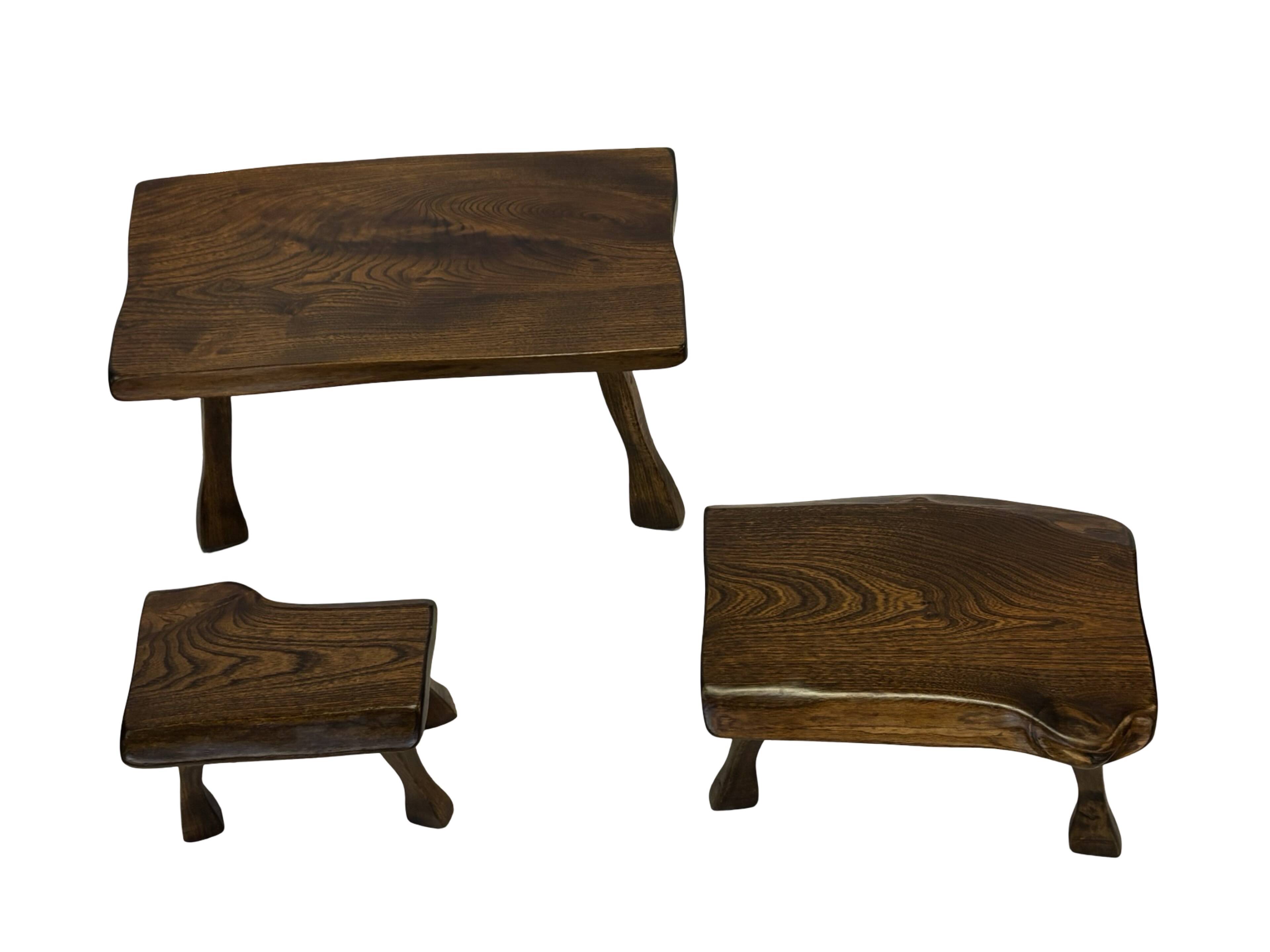 Mid-Century Organic Wooden Side Tables, circa 1960's wabi sabi brutalist