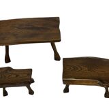 Mid-Century Organic Wooden Side Tables, circa 1960's wabi sabi brutalist