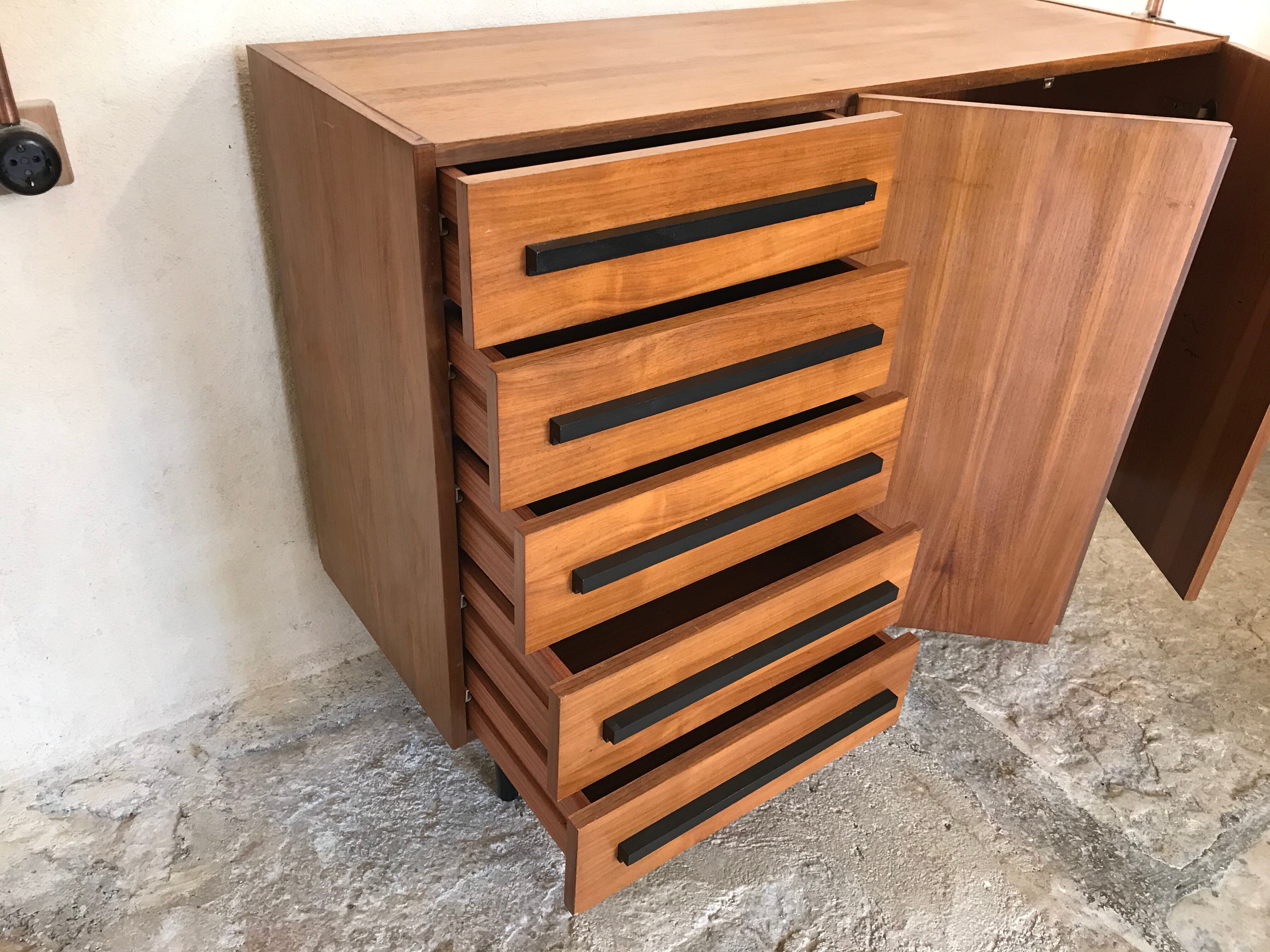 Vintage storage cabinet 1960's 5 drawers 2 doors