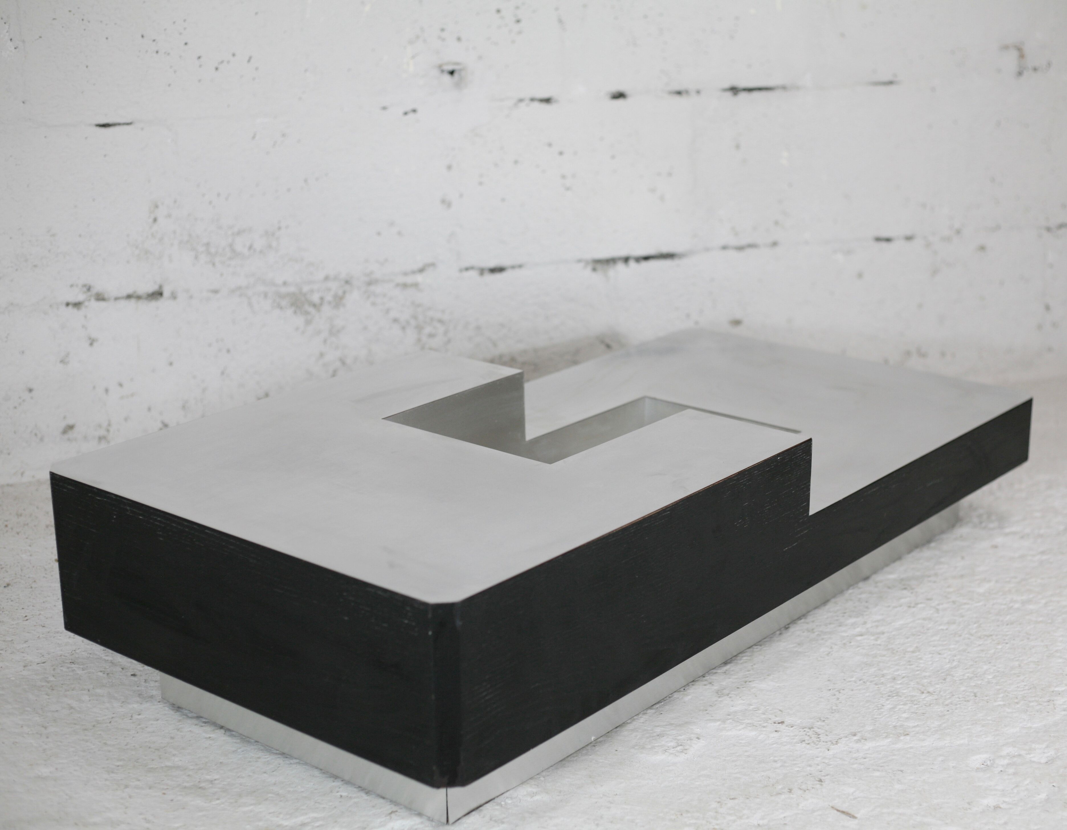 Coffee table "Space Age", wood, aluminum veneer, France, circa 1970