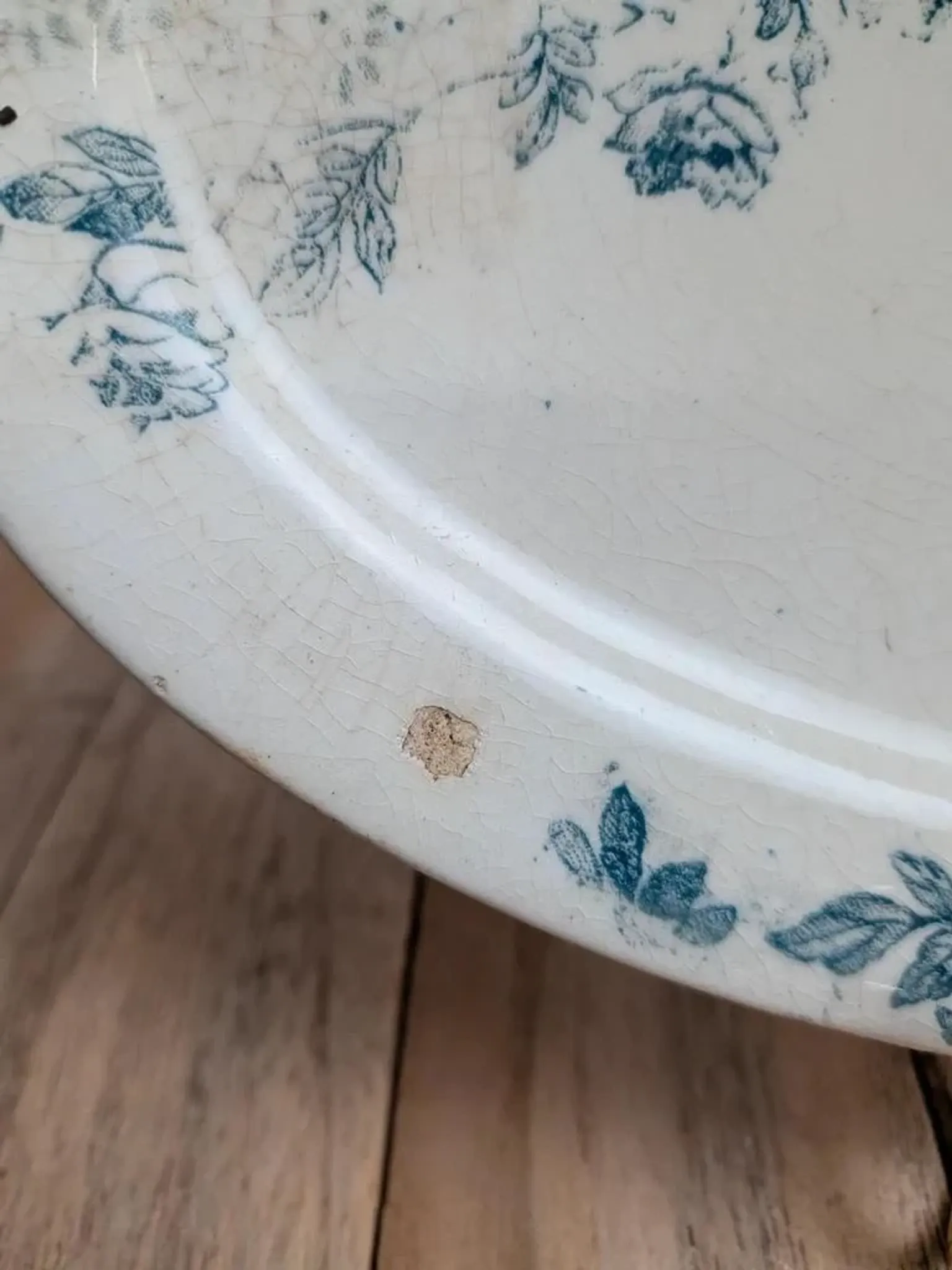Old Ravier Iron Earth Creil-Montereau – Blue floral decoration