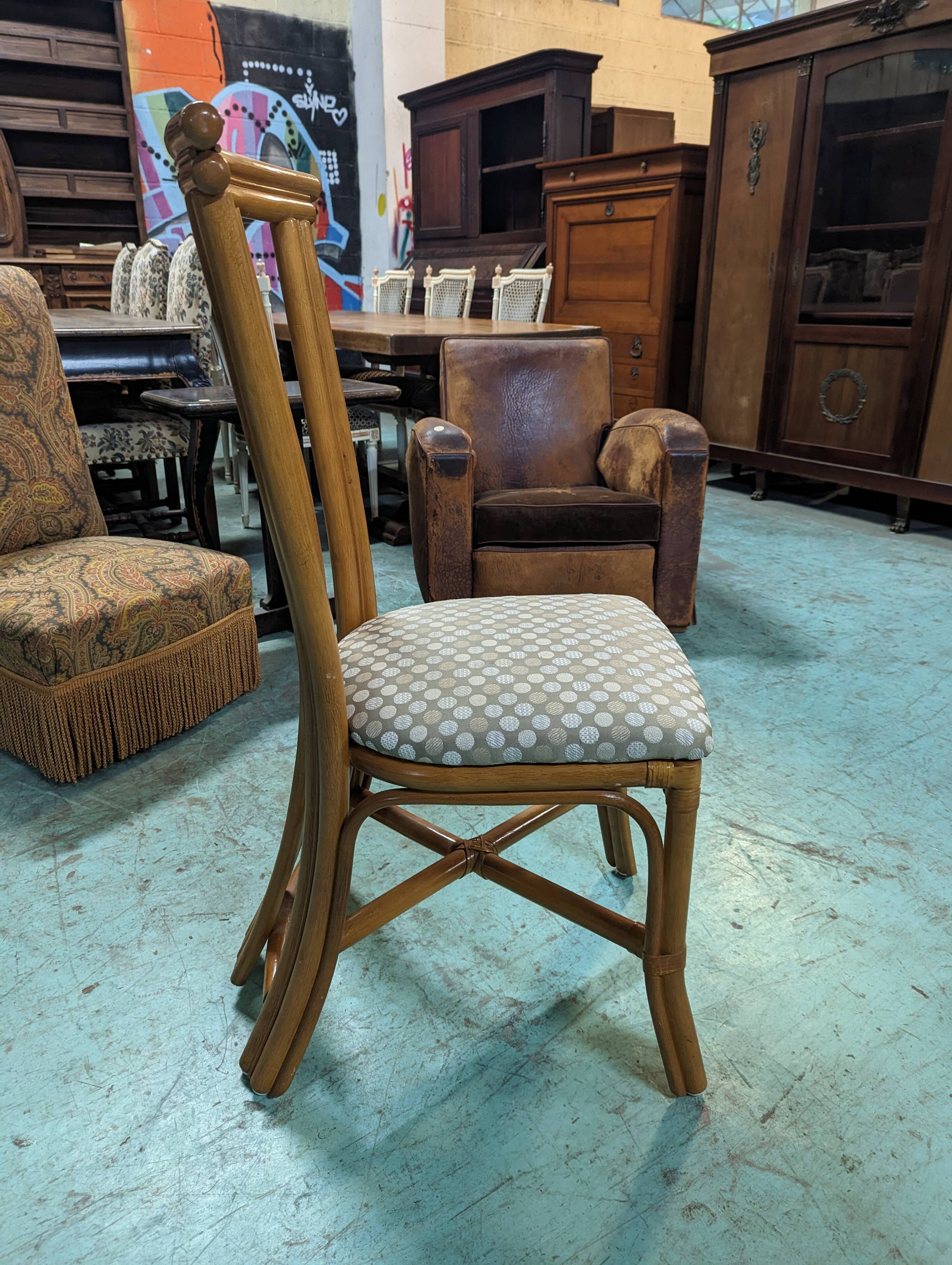 1980s dining room in rattan and oak veneer