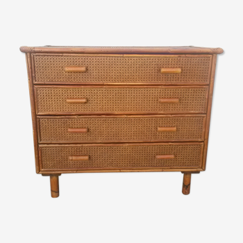 Commode en rotin vintage 1970