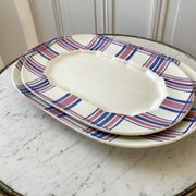 Duo of rectangular dishes HBCM model "Scottish" pink and blue 50s