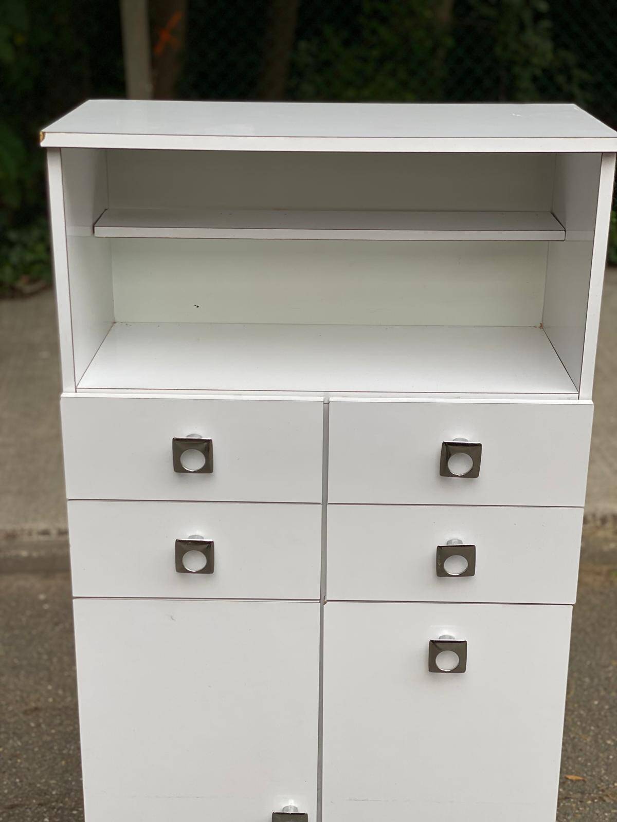 White bathroom storage cabinet from the 80s