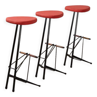 Set de 3 tabourets de barpar Willy van der Meeren pour Tubax Belgique années 1950