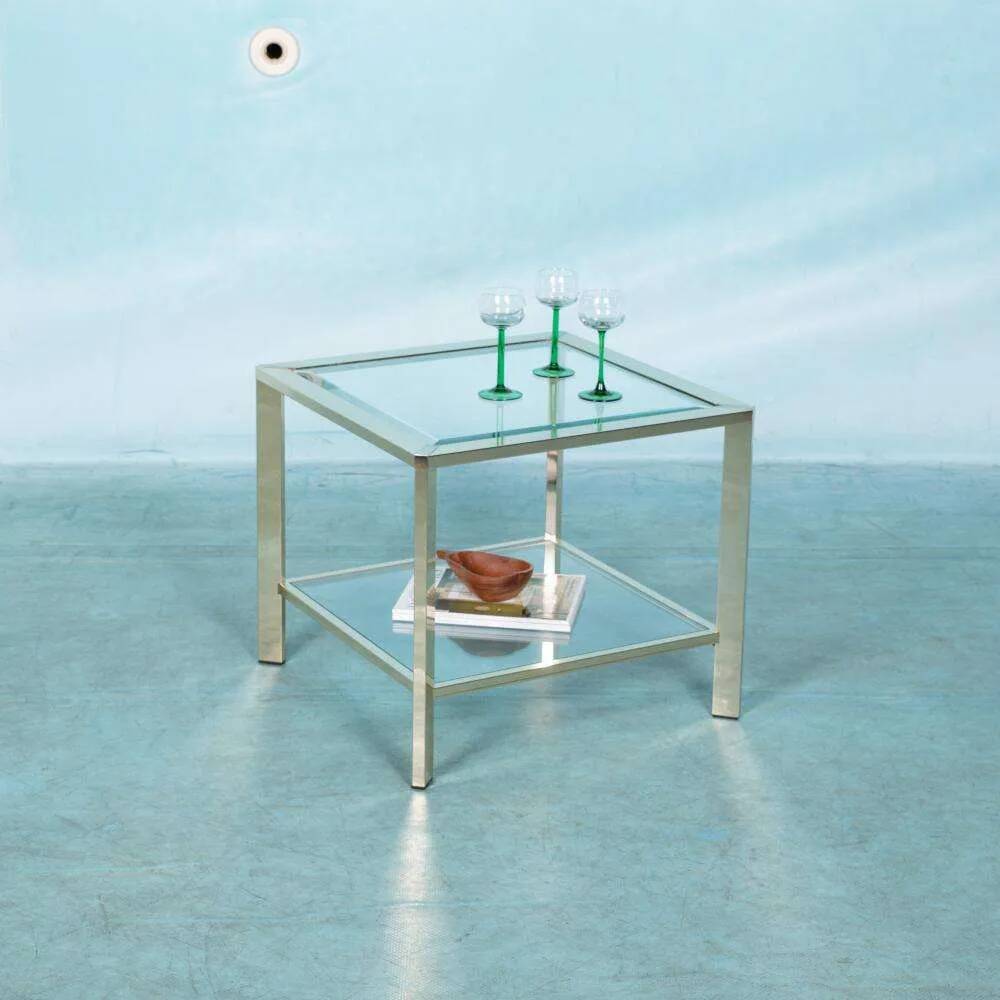 Minimalist coffee table in brass and glass, Regency style from the 1970s.