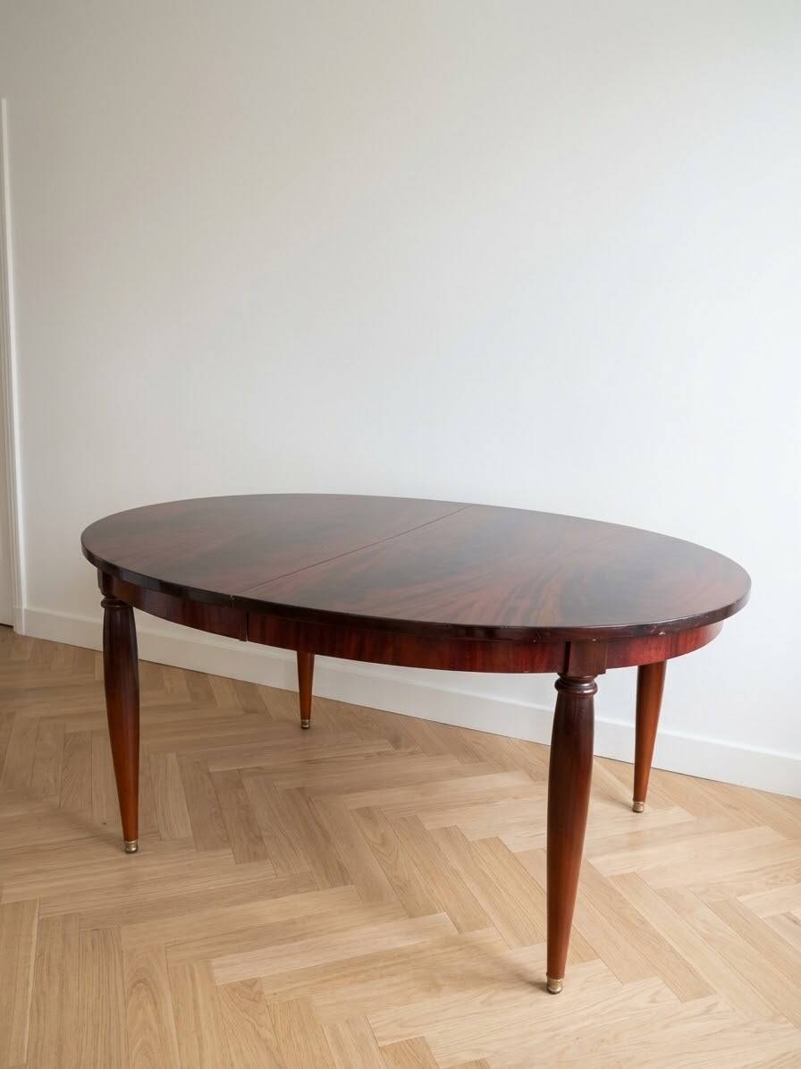 Vintage extendable oval wooden dining table
