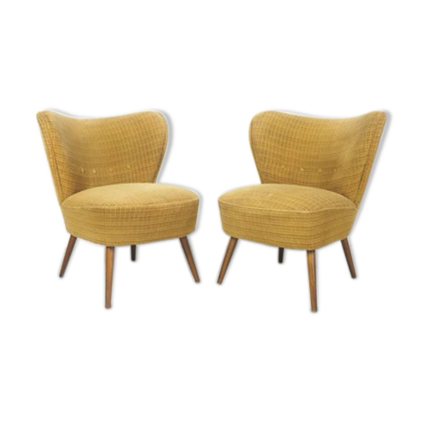 Lot de 2 fauteuils cocktail jaune ocre, 1950