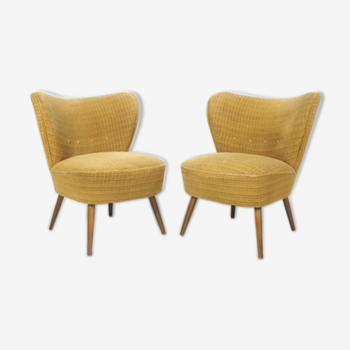 Lot de 2 fauteuils cocktail jaune ocre, 1950