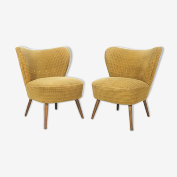 Set of 2 ocher yellow cocktail chairs , 1950