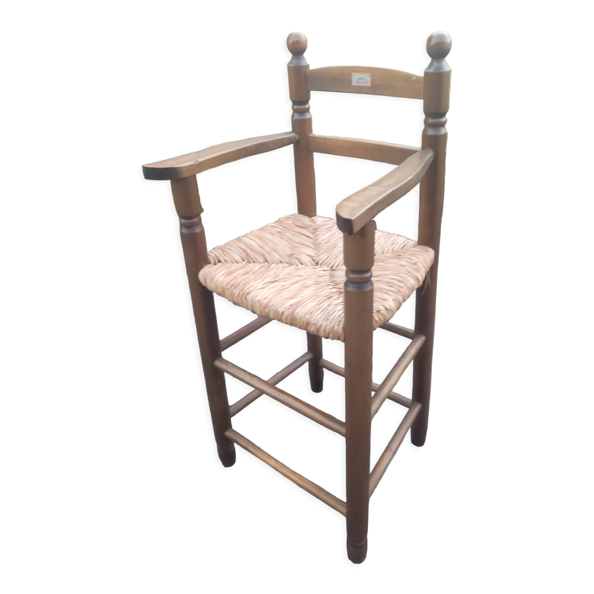 Mulched children's high chair and vintage wood