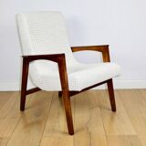 Vintage loft armchair herringbone natural fabric model from the 70s