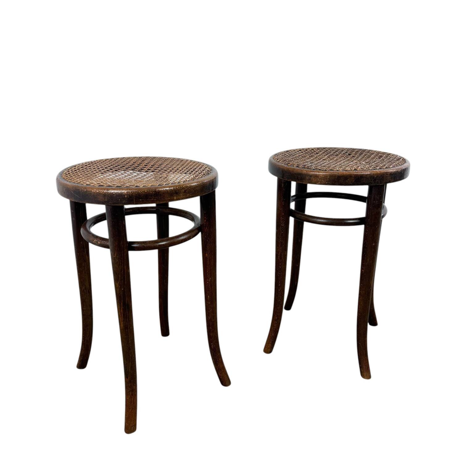 Set of 2 antique Thonet Bentwood Stools with Cane Seats