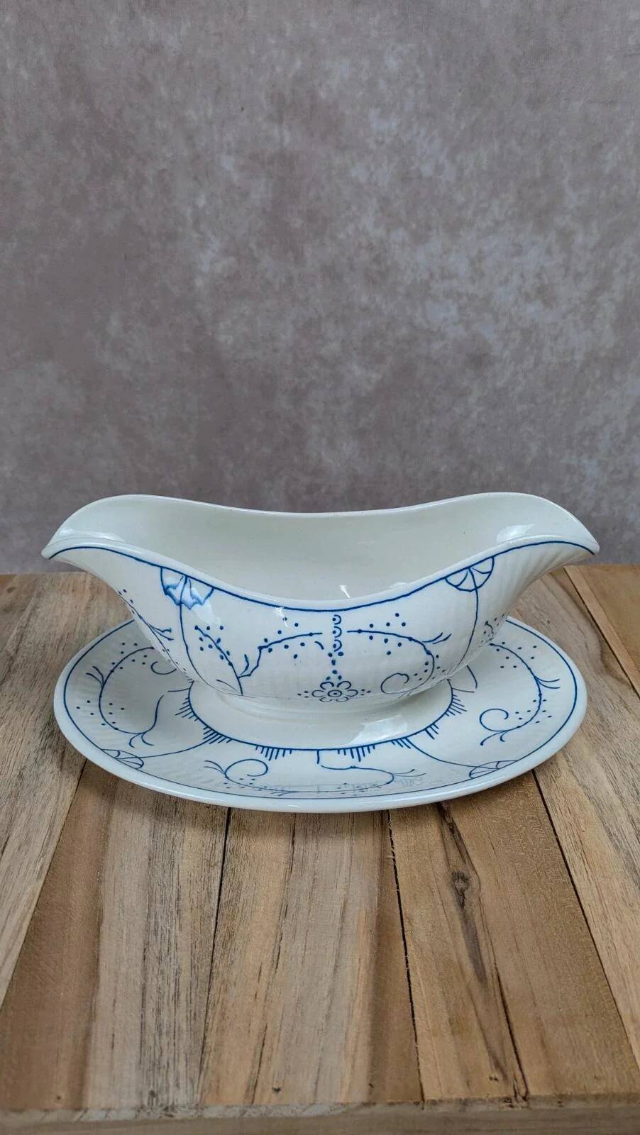 Antique Boch sauce boat with blue decoration – chic country charm