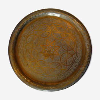 Old copper tray, chiseled, Moroccan