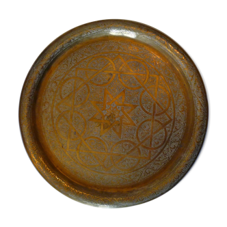 Old copper tray, chiseled, Moroccan