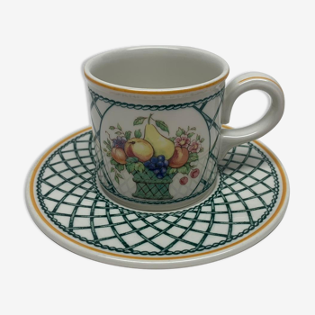 Tasse café et soucoupe Villeroy & Boch motif fleurs osier