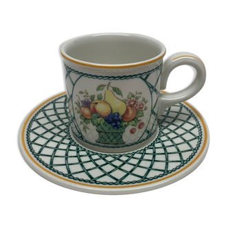 Tasse café et soucoupe Villeroy & Boch motif fleurs osier