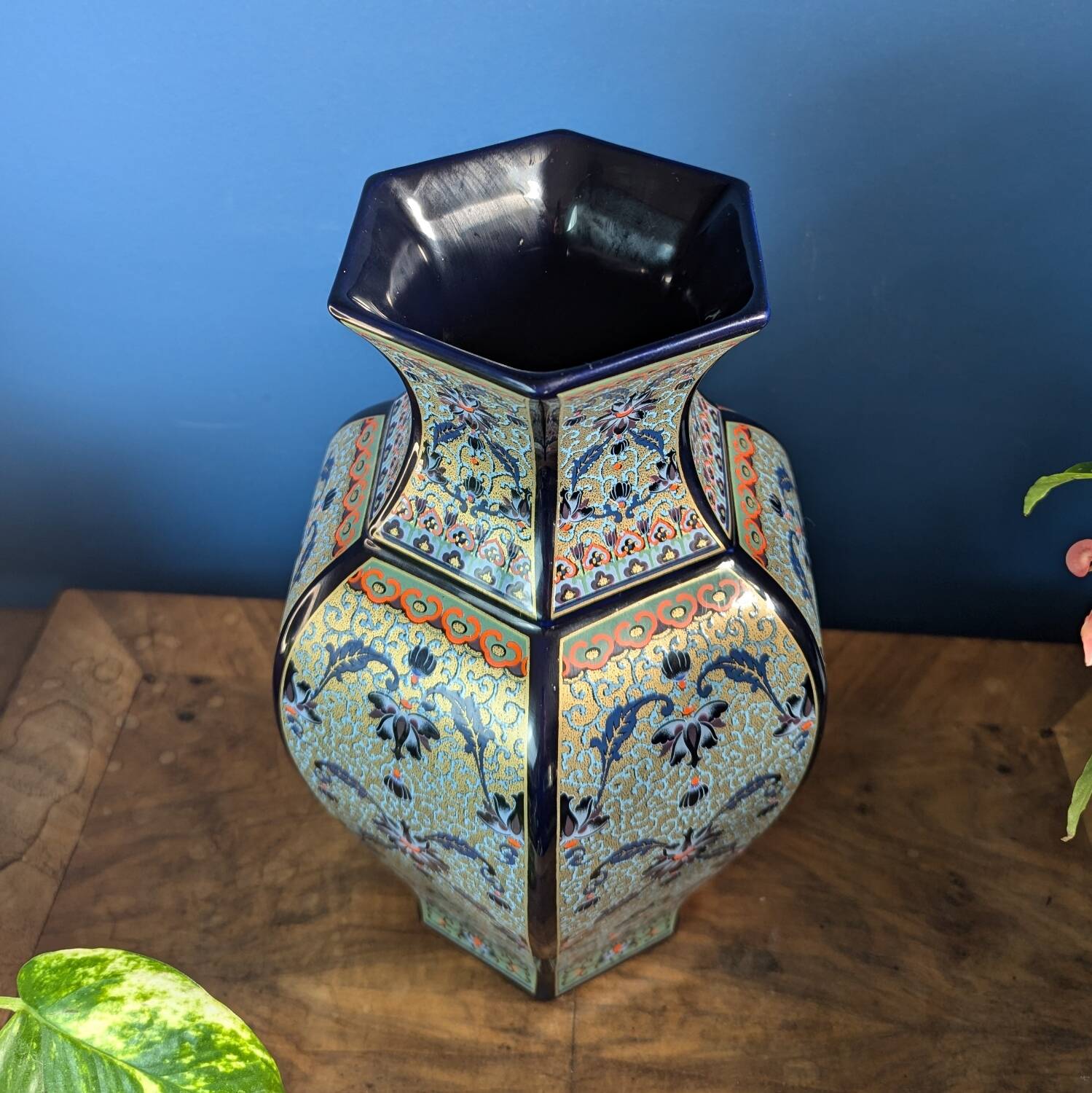 Baluster vase in polychrome ceramic with floral pattern asian style 31cm
