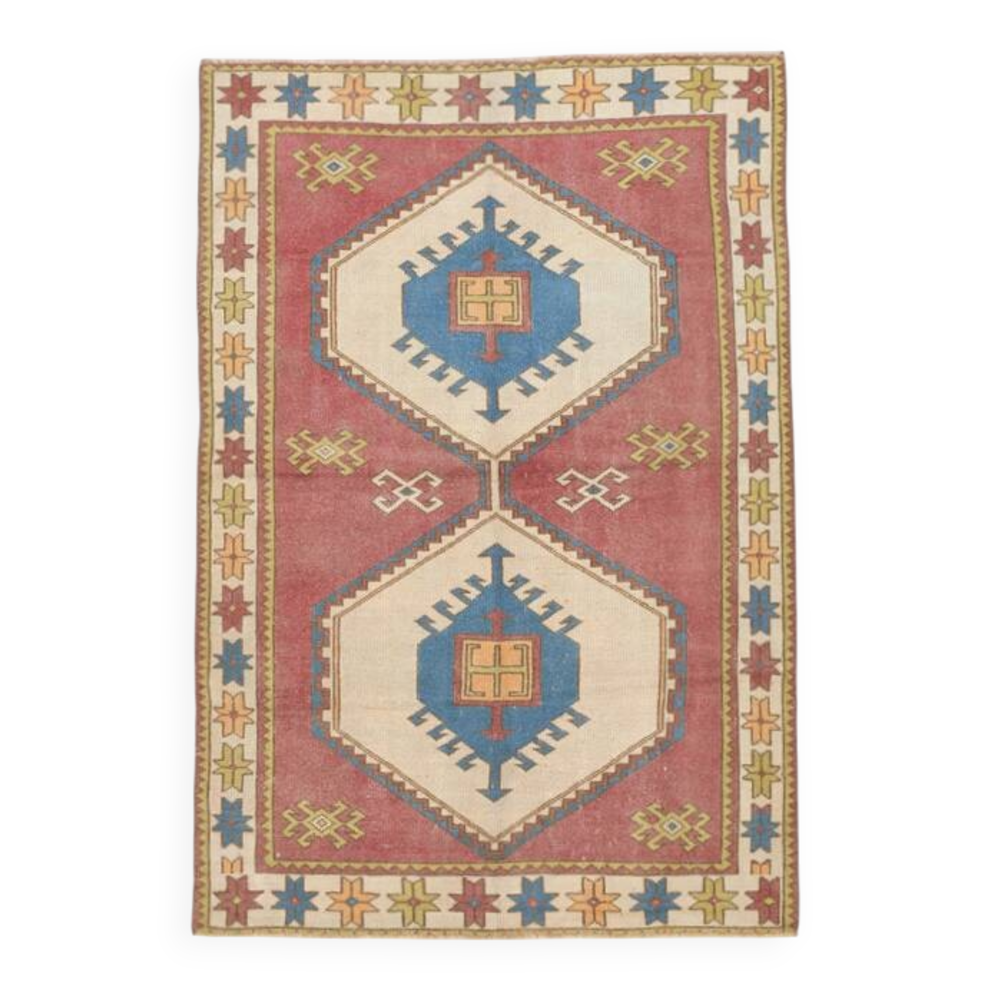 4x7 Burgundy & Beige Vintage Oushak Rug, 132x190Cm