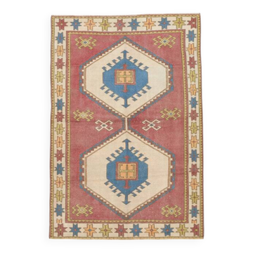 4x7 Burgundy & Beige Vintage Oushak Rug, 132x190Cm