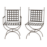 pair of curule chairs in Neo-Classical style made of woven iron