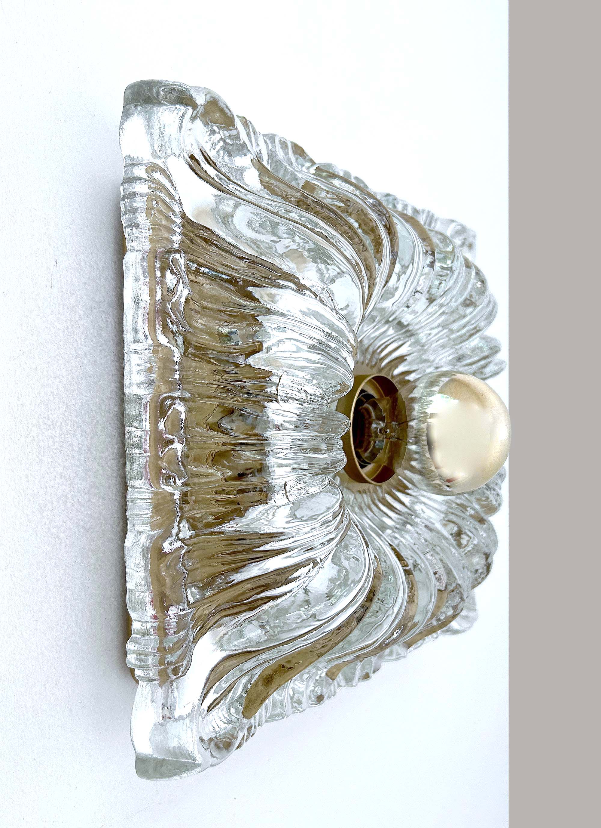 Pair large vintage architectonic wall lamps, 60s, glass