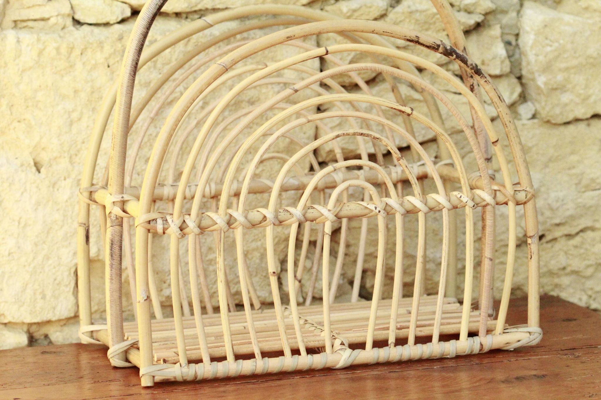 Vintage rattan magazine holder