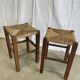 Pair of straw and wood stools