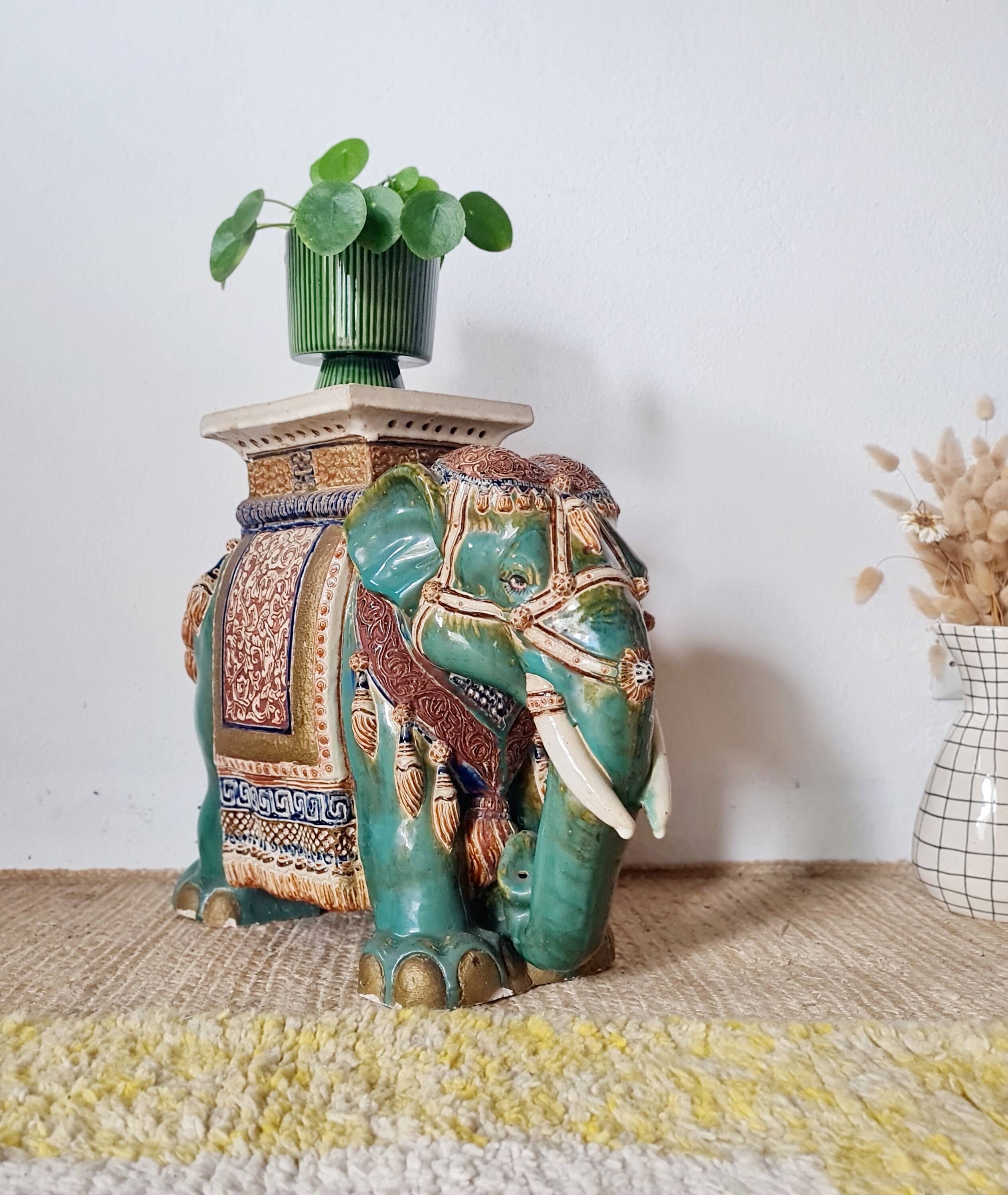 Plant stand - Vintage elephant stool in glazed ceramic