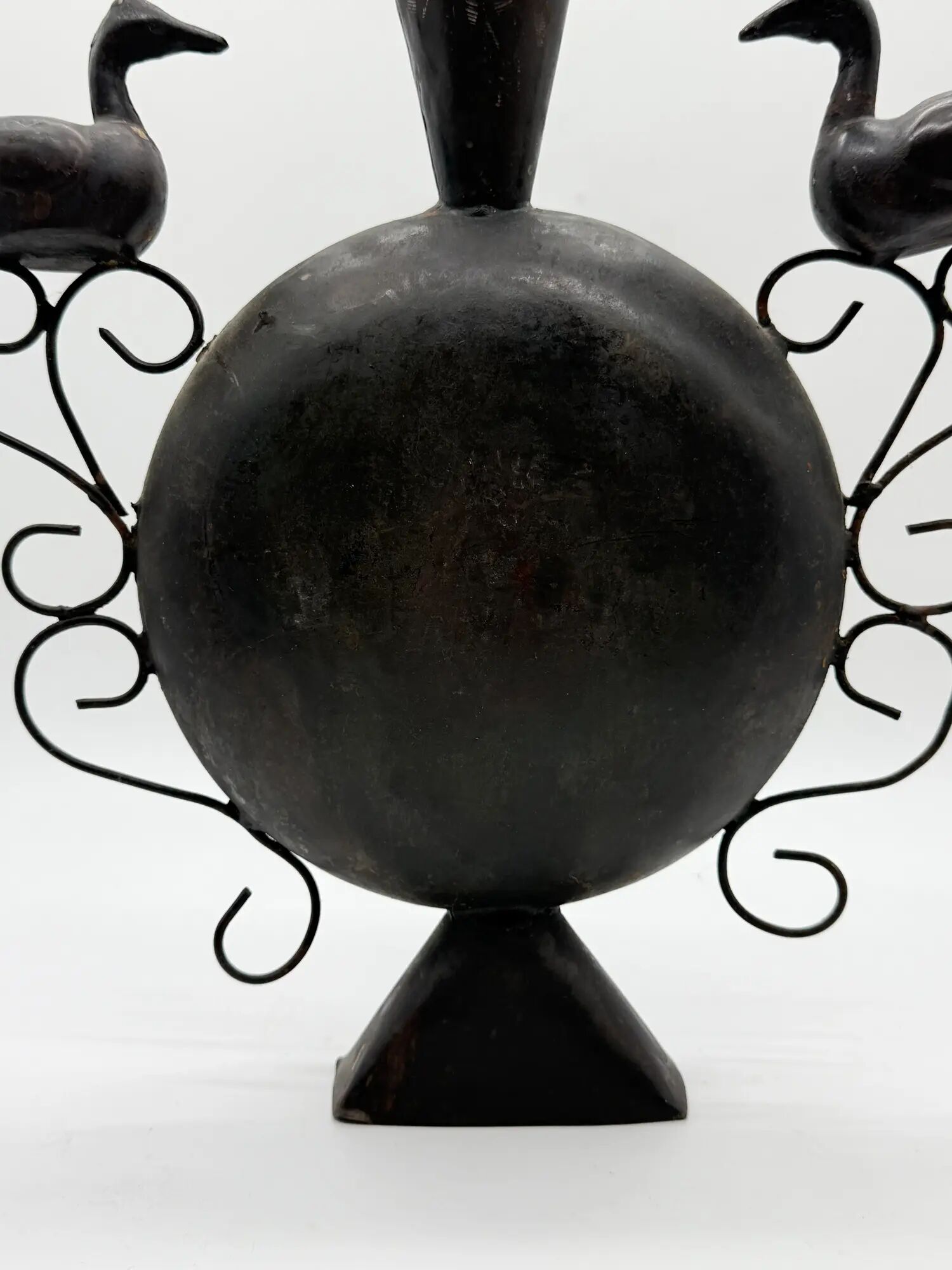 Vase with birds in forged metal, handcrafted, 1960s