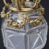 Lantern conical gilded beveled faceted glass old white XIXth