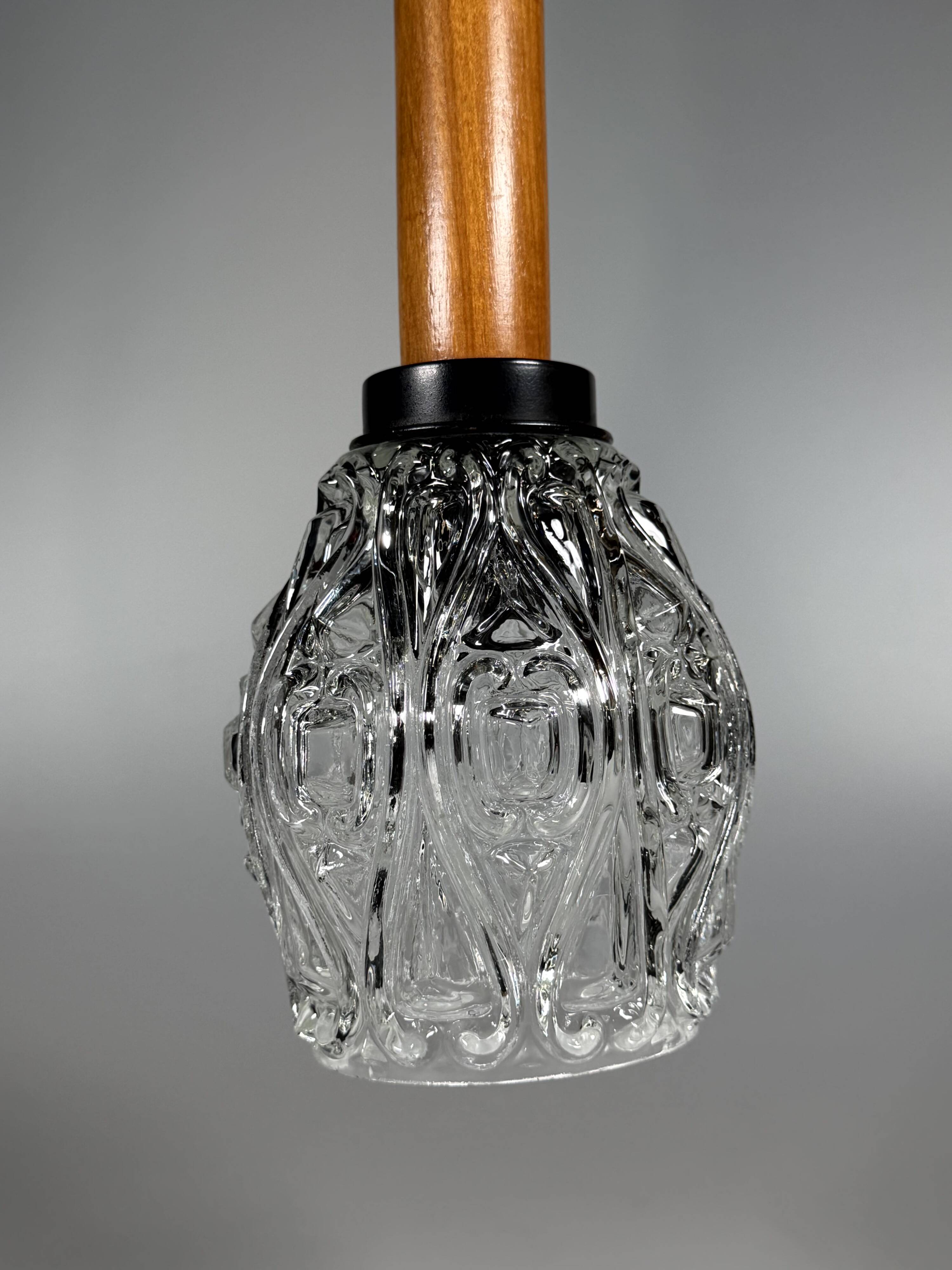 1960s 1970s Ceiling Lamp Pendant Lamp in Teak & Glass Mid Century Space Age