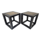 Chinese side tables in black lacquer, stone top.