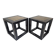 Chinese side tables in black lacquer, stone top.