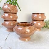 6 vintage lion head onion soup bowls – speckled beige stoneware
