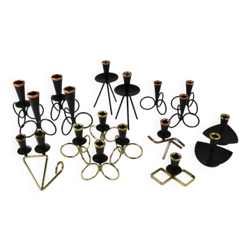 Group of 18 Small Candle Sticks by Gunnar Ander for Ystad-Metall, Sweden, 1950s/1960s