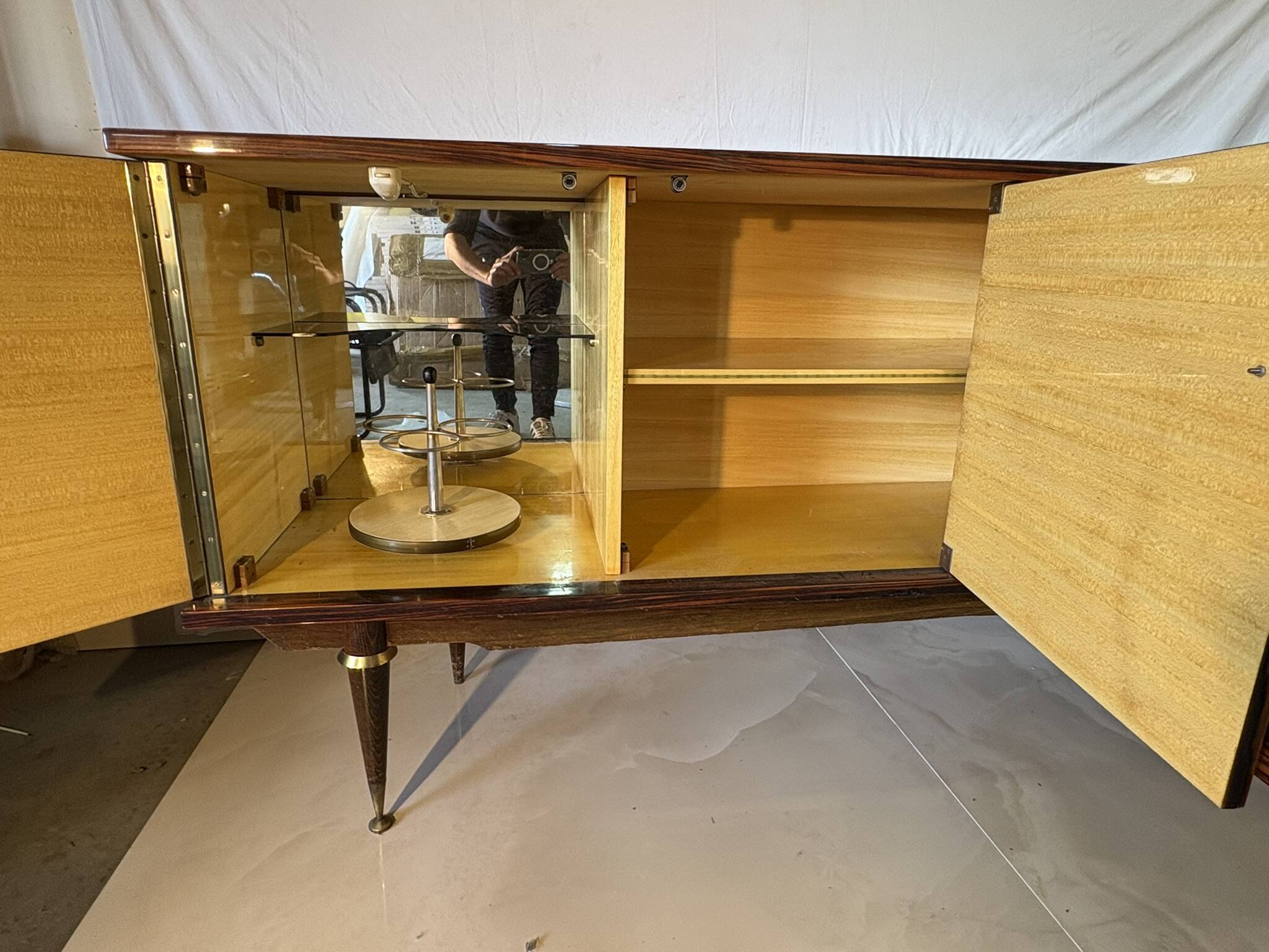 Zebra wood sideboard, vintage Italian style from the 50s