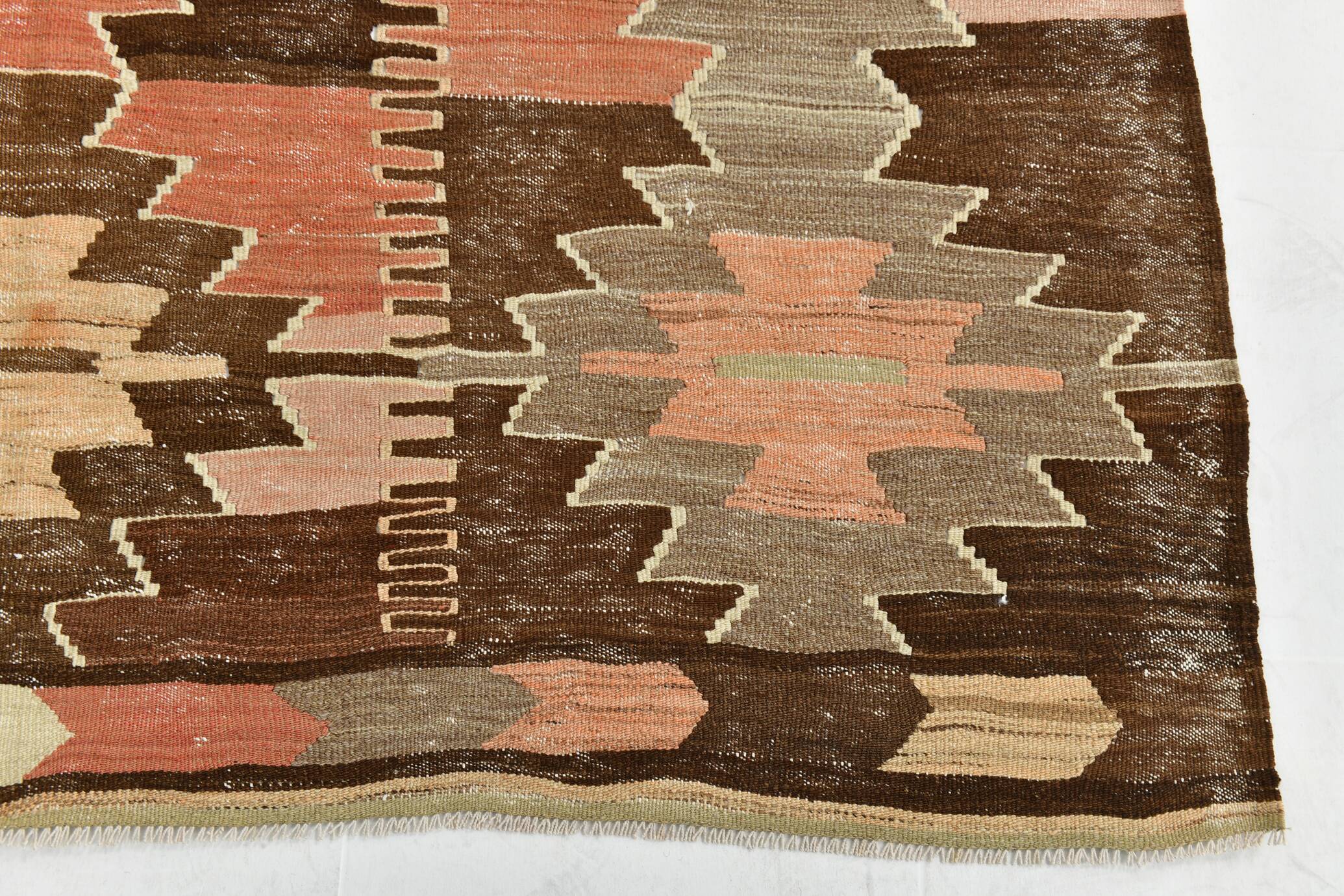 6x12 Brown & Beige Turkish Vintage Kilim Rug, 179x363Cm SK 35163